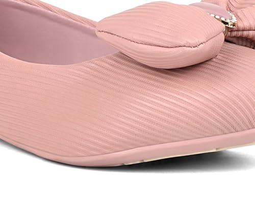 LOUIS STITCH Women’s Pink Stylish Bow Ballerina Flats | Premium Closed-Toe Flat Sandals| Comfort Ballerina for Office & Everyday Style| LS-LDCF-010 | UK-6
