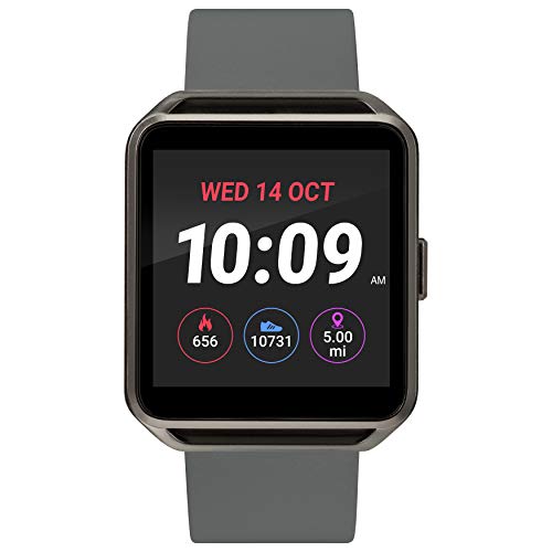iConnect by Timex TW5M31300 Classic Square Gunmetal Smartwatch, Gray Silicone Strap