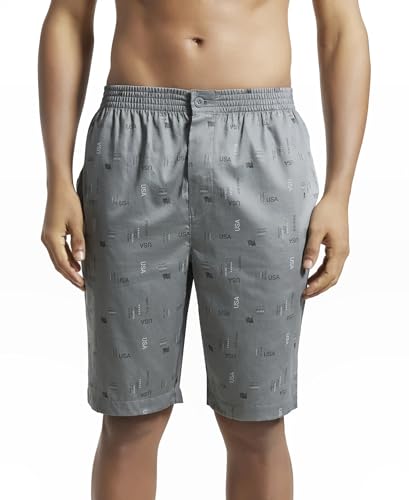 Jockey 9005 Men's Super Combed Mercerized Cotton Woven Fabric Regular Fit Printed Bermuda with Side Pockets (Prints May Vary)_Performance Grey Assorted Prints_XL