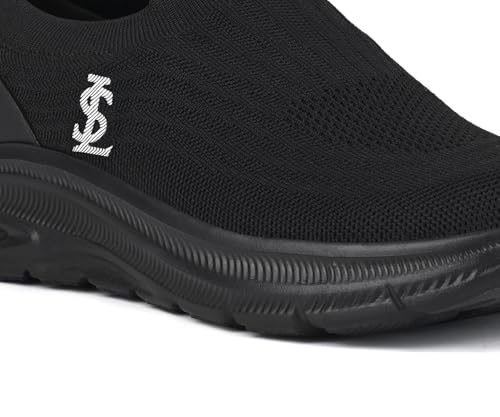 LOUIS STITCH Men’s Egyptian Black Lightweight Athleisure Sport Shoes | Ultra Cushioned Sole | Slip-On Sneaker and Athleisure Wear | Perfect for Casual, Gym & Travel Wear | LS-at-FK-JB | UK-9
