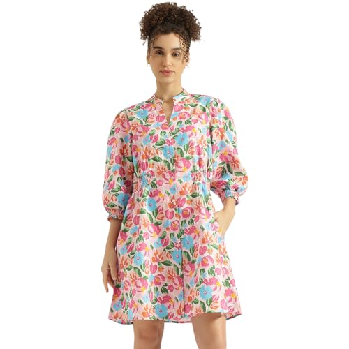United Colors of Benetton Regular Fit Mandarin Collar Floral Print Diffused Linen Dress (Size: 2XL) - 26P4WVNDR324I903 Multicolor United Colors of Benetton Regular Fit Mandarin Collar Floral Print Diffused Linen Dress (Size: 2XL) - 26P4WVNDR324I903 Multicolor
