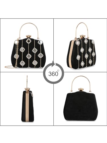 TOOBA Women's Black Mirror Handicraft Beautiful Bling Box Clutch Bag for Wedding, Banquet, Gift Family, & Friends