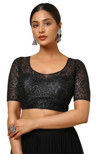 Soch Womens Black Embroidered Padded Net Blouse with Sequins