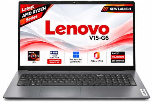 Lenovo V15 AMD Ryzen 5 150 15.6" (39.62cm) FHD 300 Nits Antiglare Thin and Light Laptop (16GB/512GB SSD/Windows 11/Office Home 2024/Luna Grey/1.65 Kg)-83V40063IG