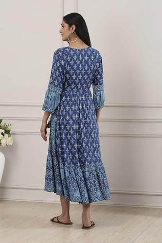 Biba Women Indigo Viscose Rayon Anarkali Dress_32