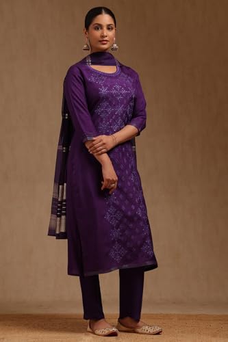 Soch Womens Purple Dola Silk Embroidered Suit Set With Thread Work