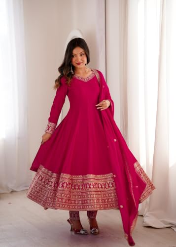 Leeli Peeri Desigenr Vichitra Silk Embroidery Work Anarkali Kurta Set With Dupatta.