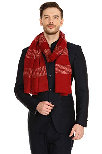 Pashtush Woven Mens Fine Wool Stole, Stiped Design, Mens Muffler, Warm Cashmere Feel (Maroon)