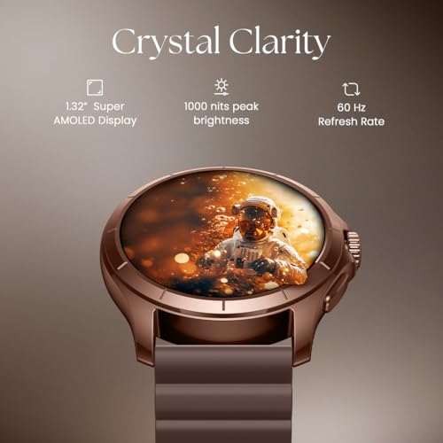 Titan Evoke 2.0, 1.32" AMOLED Display Smart Watch with AOD,1000 Nits, Functional Crown, Magnetic Strap, Metal Body,Fast Charge,24/7 Health Suite, BT Calling, SpO2, HRM, IP68 Smartwatch - Cocoa Brown