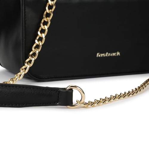 Fastrack QuiltGrid Shoulder Bag | Faux-Leather Women’s Handbag | Diamond Quilted Design | Adjustable Chain Strap | Zipper & Magnetic Closure | Gold-Finish Hardware