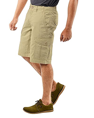Krystle Men's Cotton Six Slim fit Cargo Shorts (Khaki, 34)