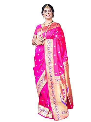 SGF11 Women's Paithani Kanjivaram Soft Silk Saree With Blouse Piece (Pink)