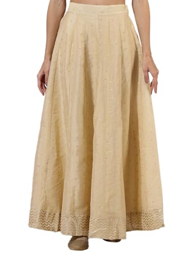 W for Woman Gold Solid Sequins Flarred Skirts (Size: M)-24AUW50501-400770