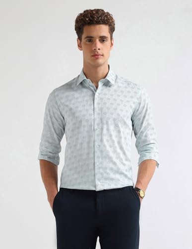 Arrow Newyork Men's Manhtattan Slim Fit Geometric Printed Shirt (ANAKSH1057_Blue_38)