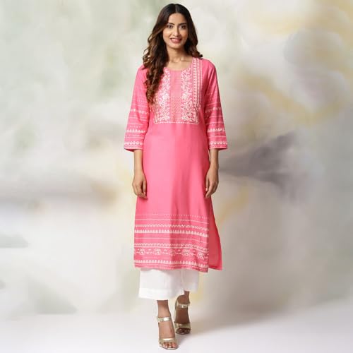BIBA Women Pink Rayon Straight Kurta Palazzo Suit Set_46