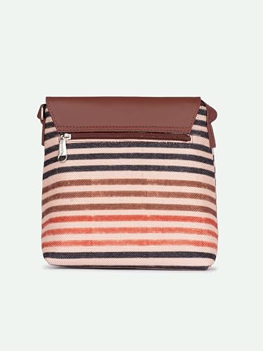 ZOUK Qutub Stripes Printed Women’s Jute Sling Bag | Handcrafted Vegan Leather Multicolor Flap Shoulder Bag