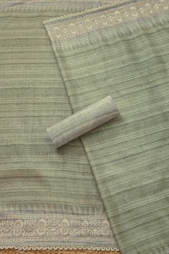 Soch Womens Olive Art Tussar Digital Print Unstitch Dress Material With Thread Work