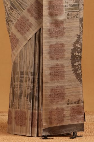 Soch Womens Beige Tussar Warli Printed Saree