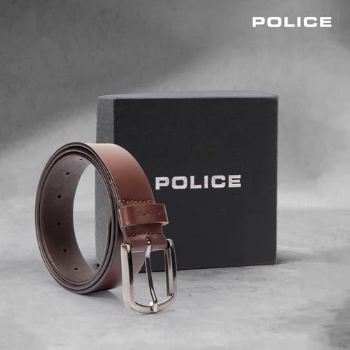 Police Genuine Leather Belt for Men | Formal & Casual Belt | Premium Leather Strap with Gunmetal Pin Buckle | Durable Stylish Office, Jeans & Dress Belt | Brown (XXL)