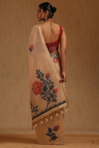 Soch Womens Beige Chanderi Woven Design Saree