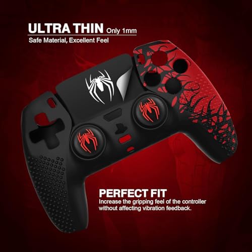 Sounce Anti-Slip Silicone PS5 Controller Skin Cover – Non-Slip Protective Grip Sleeve with Thumb Grip Caps, Touch Pad Sticker & Wrap Cover Stickers for PlayStation 5 (Pack of 1, Red Skin Cover)