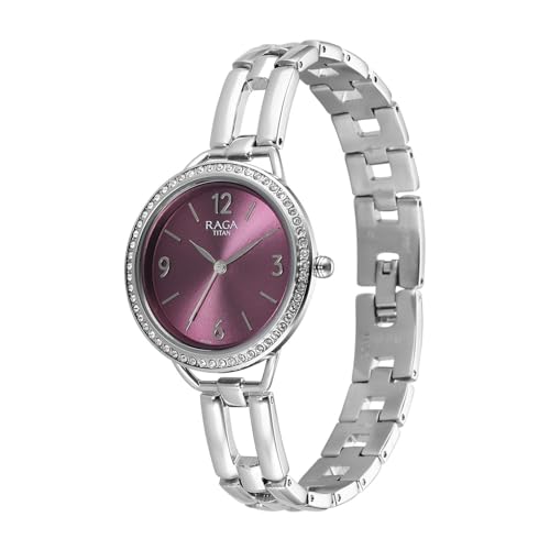 Titan Raga Allure with Purple Dial Silver Brass Solid Link Strap Watch for Women - 2791SM01