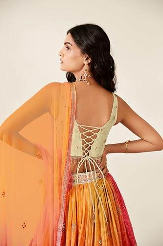 AG Clothing Women's Organza Semi Stitched Lehenga Choli With Dupatta | BAndhani Digital Print With Sequin Embroidery Pattern | Traditional, Wedding, Ethnic Wear Lehenga (AD-SV2o-Orange)