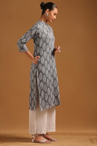 Soch Womens Grey Cotton Botanical Kurta
