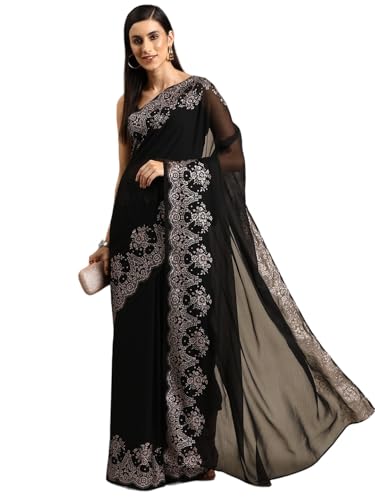 Ahalyaa Women's Polyester Sarees (AH-SMS-SRBL-7_Black)