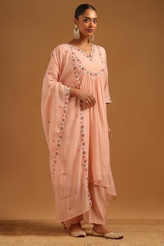 Soch Womens Peach Mul Chanderi Floral Salwar Suit With Hand Embroidery and Bead Details