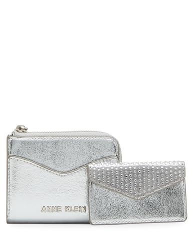 Anne Klein Women's AK 2 Piece Gift Set with Card case and Removeable Insert, Silver, X-Small, Silver, X- small, Ak 2 Piece Gift Set With Card Case and Removeable Insert