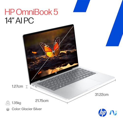 HP OmniBook 5 QC Snapdragon X1-26-100 Next Gen AI Laptop, (16GB LPDDR5x, 512GB SSD), 2K,14''/35.6cm OLED, Win11,Office24, Silver,1.35kg, FHD Camera w/Privacy Shutter, Backlit, he0014QU