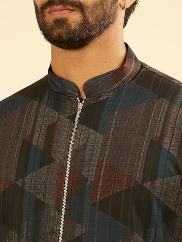 Manyavar Men's Spandex Printed Causal Mid Length Kurta(Rust,M)