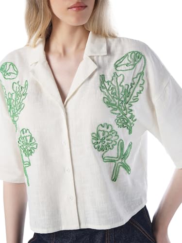 ONLY Women's Embroidered Regular Fit White Shirt