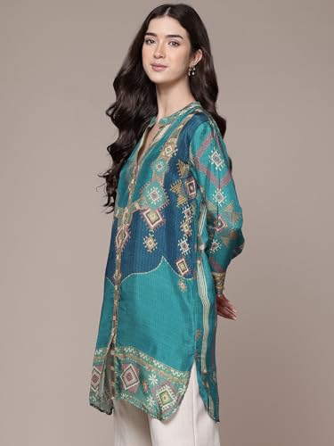 Ritu Kumar Teal Tribal Print Full Sleeve Shirt