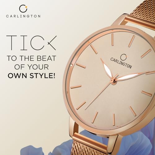 Carlington Big Dial Women's Analog Watch With Stainless Steel Mesh Strap, Adjustable Clasp and Water Resistant Body (Silver/Rose Gold/Black Dial) | Rakhi Gift for Sister and Girls