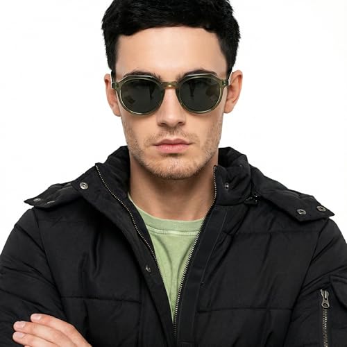 John Jacobs |Transparent Green | Full Rim Round Stylish & Premium UV Protected Sunglasses | Acetate Lines | Polarized and 100% UV Protected | Men & Women | Wide | JJ S17343