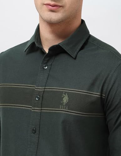 U.S.Polo ASSN. Men's Striped Tailored Fit Shirt (USSHT2908_Olive
