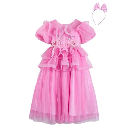 Hopscotch Girls Pink Short Sleeves Floral Applique Ruffled Gown for Age (7-8 Years)