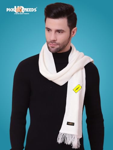 Pick Ur Needs Premium Soft, Warm & Breathable Wool Blend Winter Scarf for Men Fashionable Elegant Muffler (Off white)