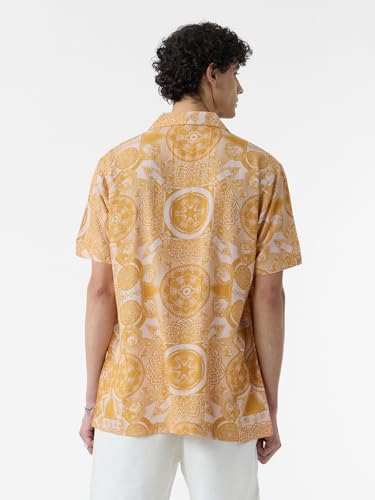 The Souled Store Minions: Kaleidoscope Men and Boys Short Sleeves Collared Neck Button Front Rayon Yellow All Over Printed Rayon Regular Fit Holiday Shirts