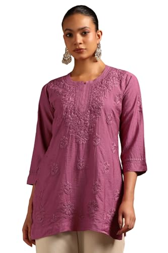 Soch Womens Purple Chanderi Floral Tunic with Thread Work