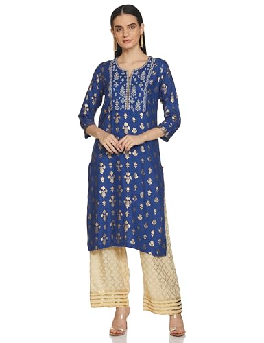 BIBA Women Rayon Straight Suit Set(SKD7451E_Blue_M) (SKD7451ESS21BLU