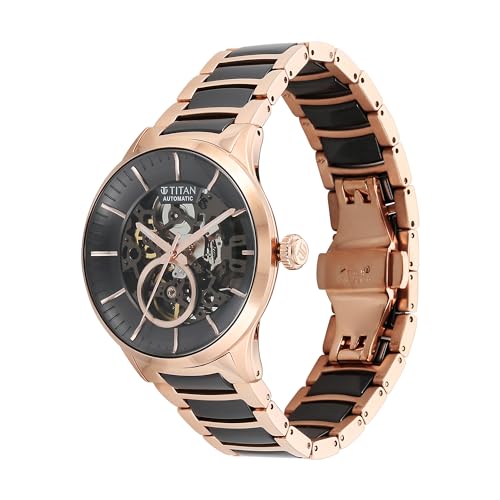 Titan Ceramic Fusion Automatic Anthracite Dial Two Toned Rose Gold and Grey Stainless Steel Bracelet Watch for Men - NT90174KD03
