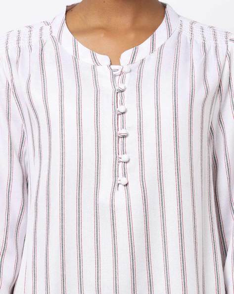 Striped Shirt with Mandarin Collar