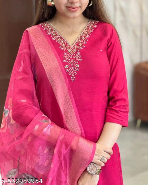 Embroidered Kurti Pant With Duppta Sets