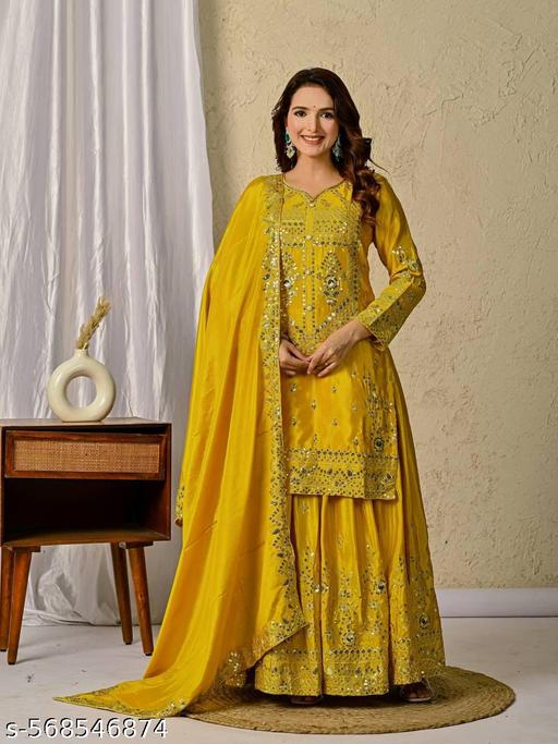 New Designer Party Wear Look Top , Sharara Plazzo  and Dupatta