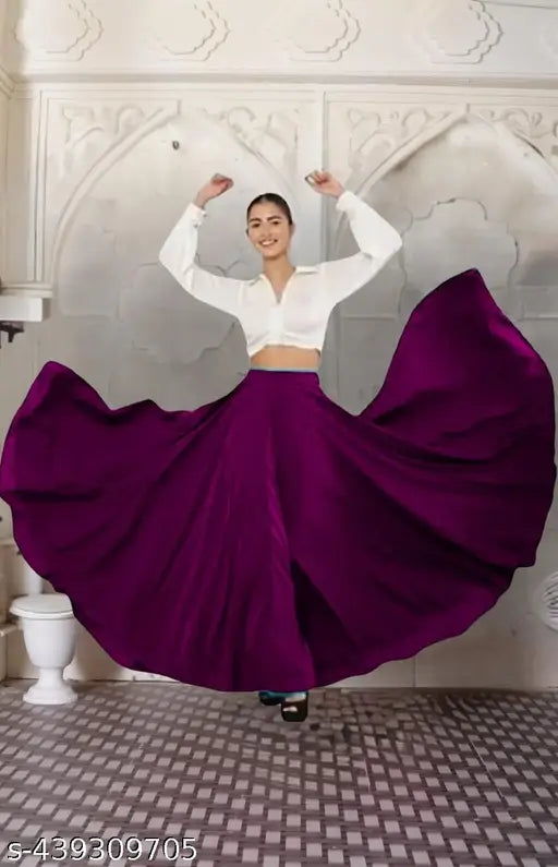 pelton Women's American Crepe Blooming Flared Long for Traditional Stitched A-line Flare Skirt for Girls with 12 Meter Flare 40inch Height