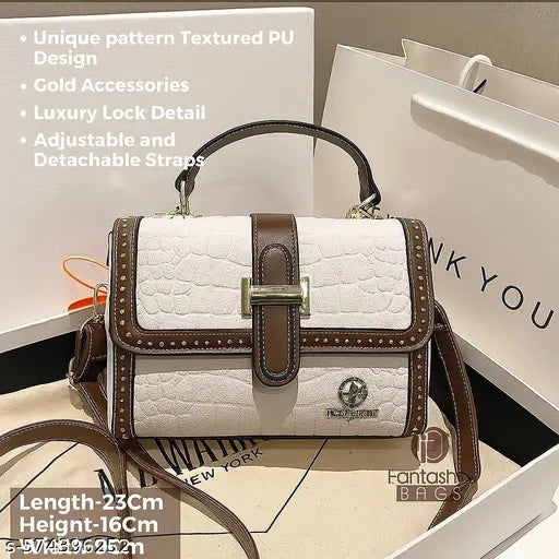 White Luxury Fashion Shoulder Bag for Women | Trendy Crossbody & Sling Bag | Genuine Leather Handbag for Daily Use & Travel | Premium China-Made Design