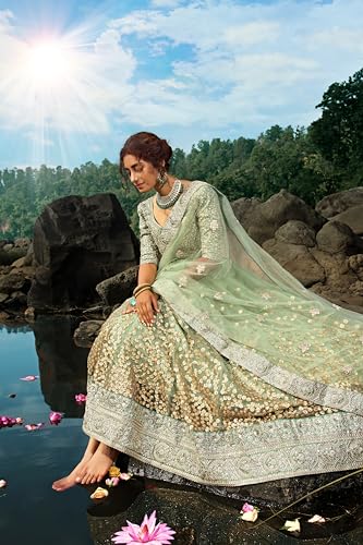 Prasheem Fashion Women's Net Lehenga Choli with Heavy Sequence Work and Dupatta Designer